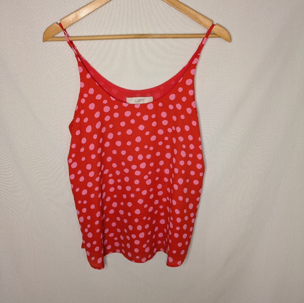 Loft Red And Pink Zoo Dot Scoop Neck Cami Size S Lined